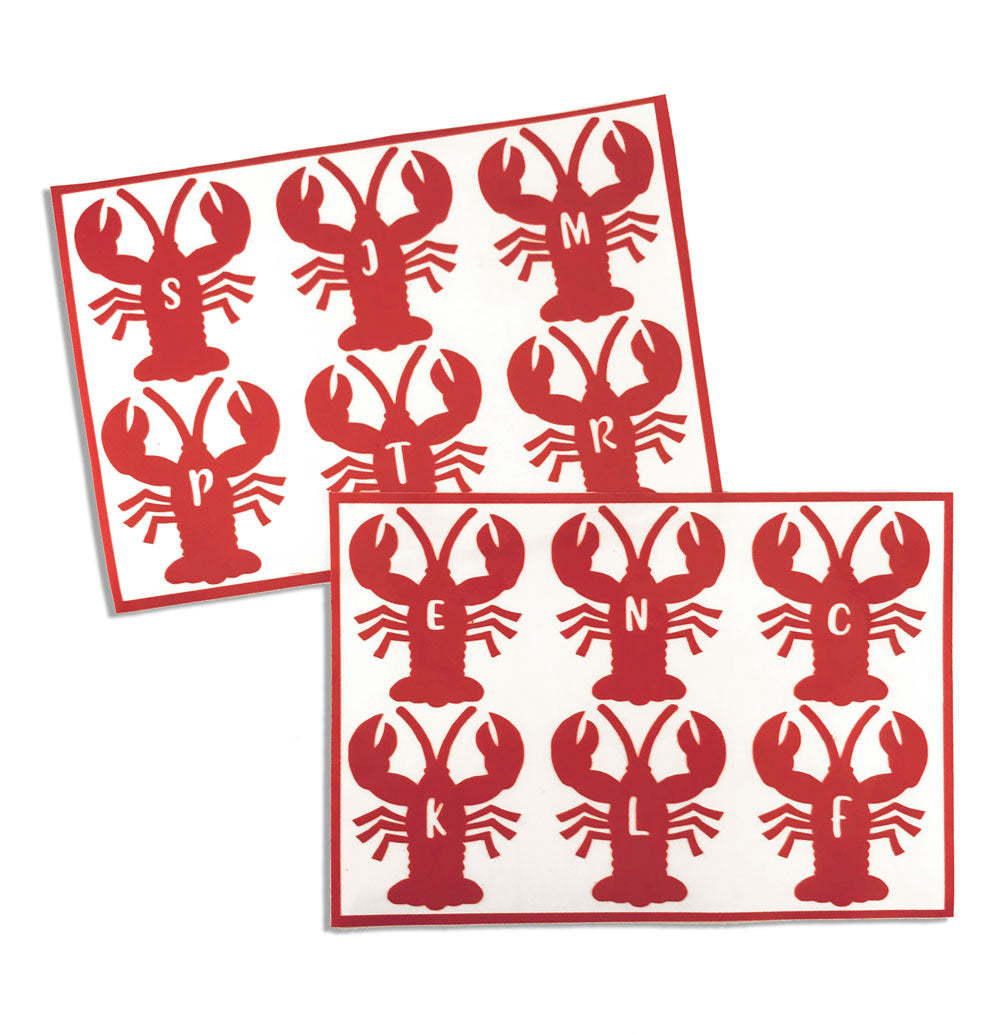 Personalized Initial Lobster Drink Labels (Set of 12)